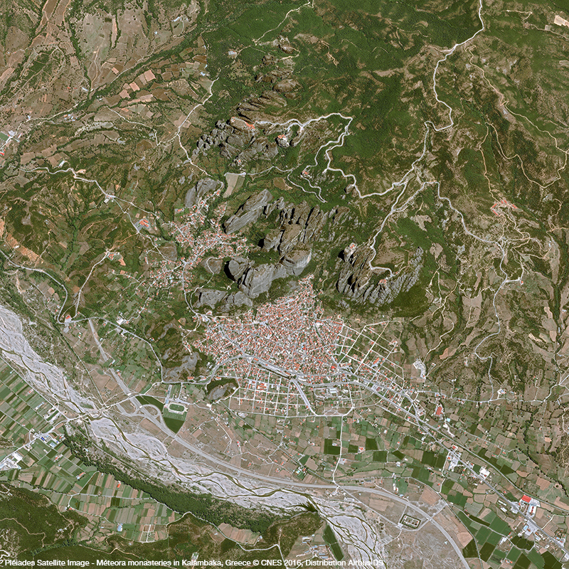 Pléiades Satellite Image - Méteora monasteries in Kalambaka, Greece