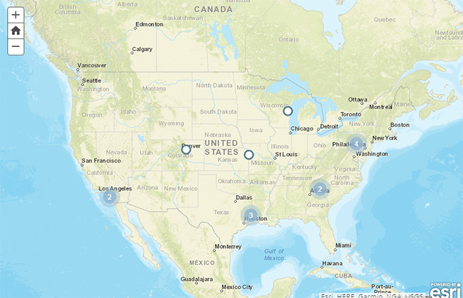 Land map of USA -American football Stadiums case study