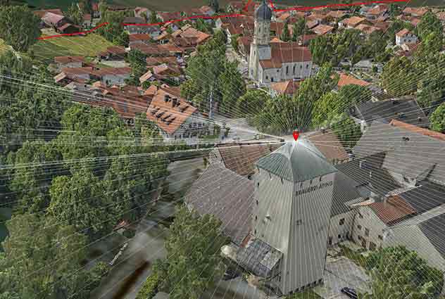 Classification map showing the church tower of Aying, near Munich