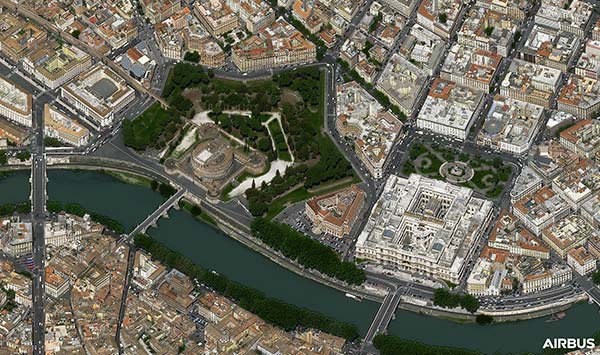 Castle San’Angelo , Roma, Italia at 30cm resolution by Pléiades Neo 3 satellite, copyright Airbus DS 2021