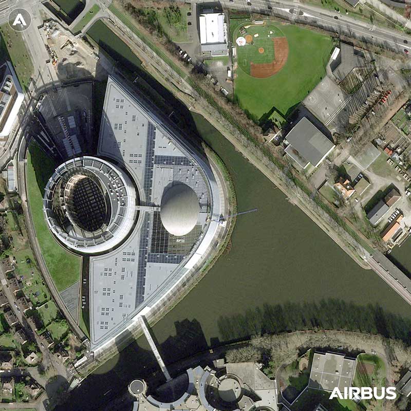 European Parliament, Strasbourg at 30cm resolution by Pléiades Neo 3 satellite, copyright Airbus DS 2021