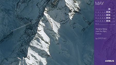 Satelitte Image SPOT 6/7 - Airplane crossing the Alps - France