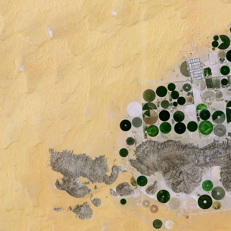 Since 1985, Saudi Arabia has launched a program to install agricultural farms in the desert.