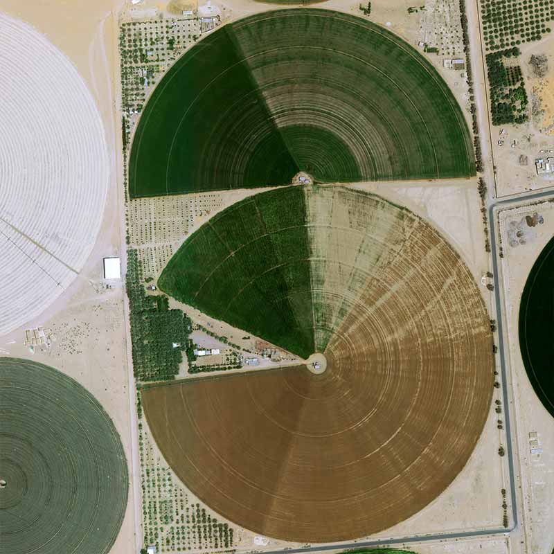 Since 1985, Saudi Arabia has launched a program to install agricultural farms in the desert.