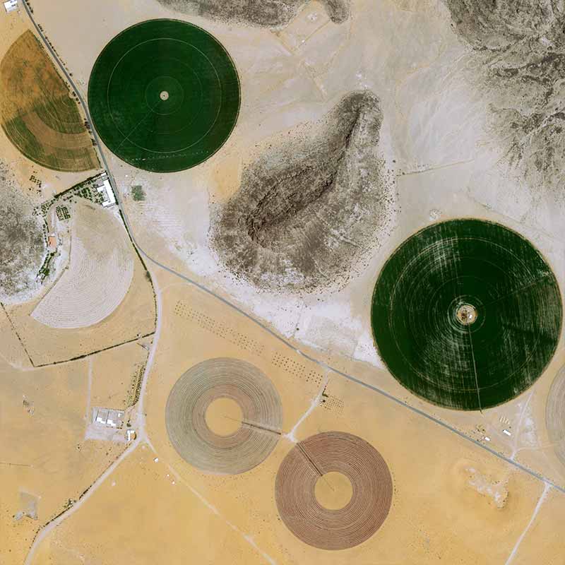 Since 1985, Saudi Arabia has launched a program to install agricultural farms in the desert.