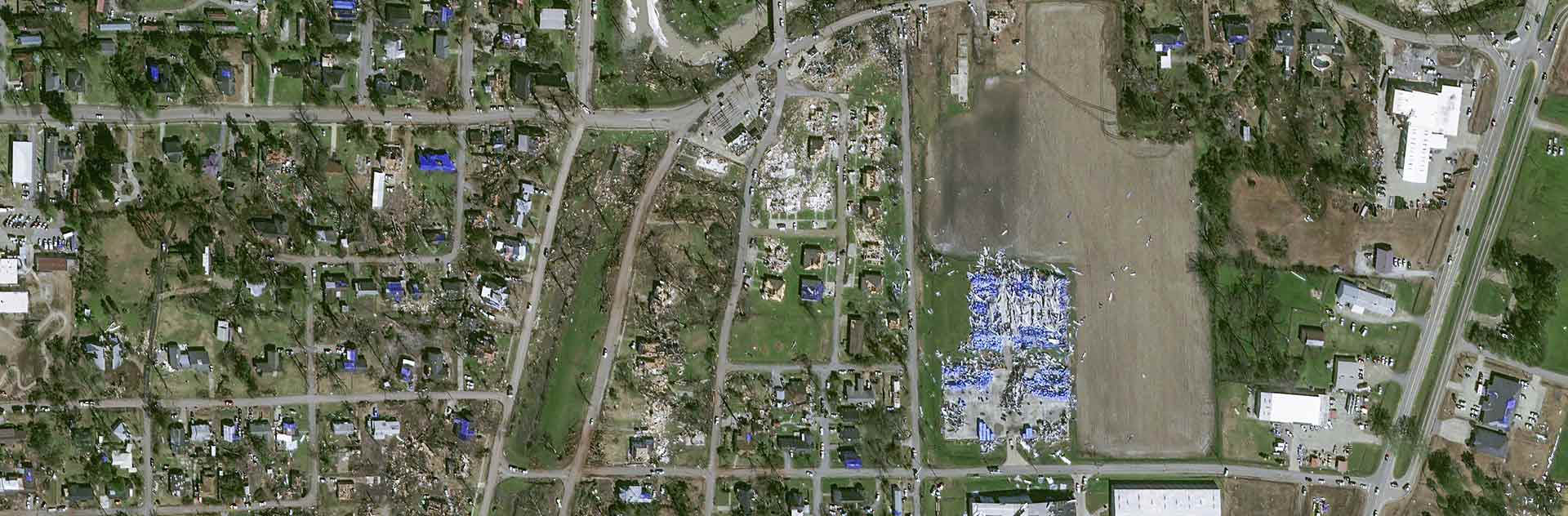 30cm resolution Pléiades Neo satellite captured storm aftermath in the city of Rolling Fork, Mississippi, United States.