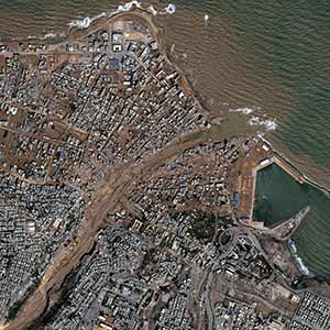 Pléiades Neo satellite imagery shows the scale of damage to city after floodwaters swept away bridges, streets and communities